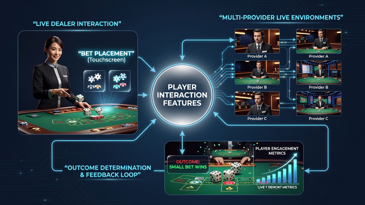 Close-up of Sic-Bo dice results with overlaid player interaction statistics and provider comparison charts
